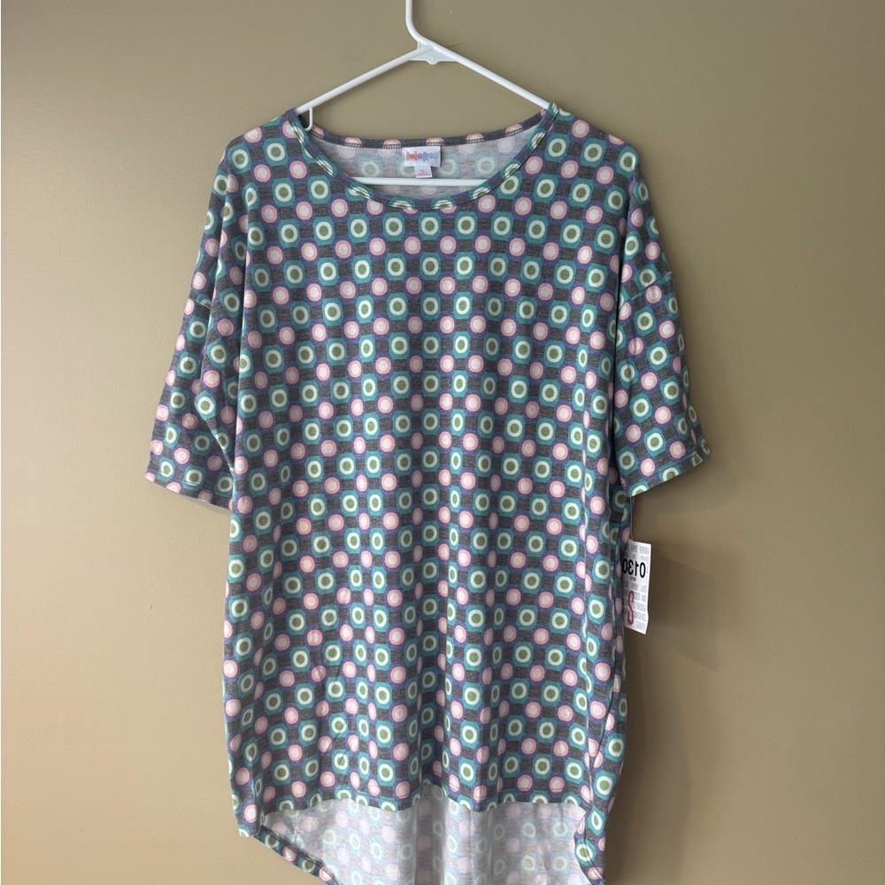 LuLaRoe Green and Pink Boxy Short Sleeve Tee